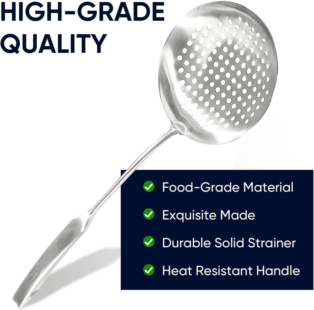 Newness Slotted Spoon, [Rustproof, Integral Forming, Durable] 304 Stainless Steel Widen Skimmer with Vacuum Ergonomic Handle, Comfortable Grip Design Strainer Ladle for Kitchen, 16.93 Inches