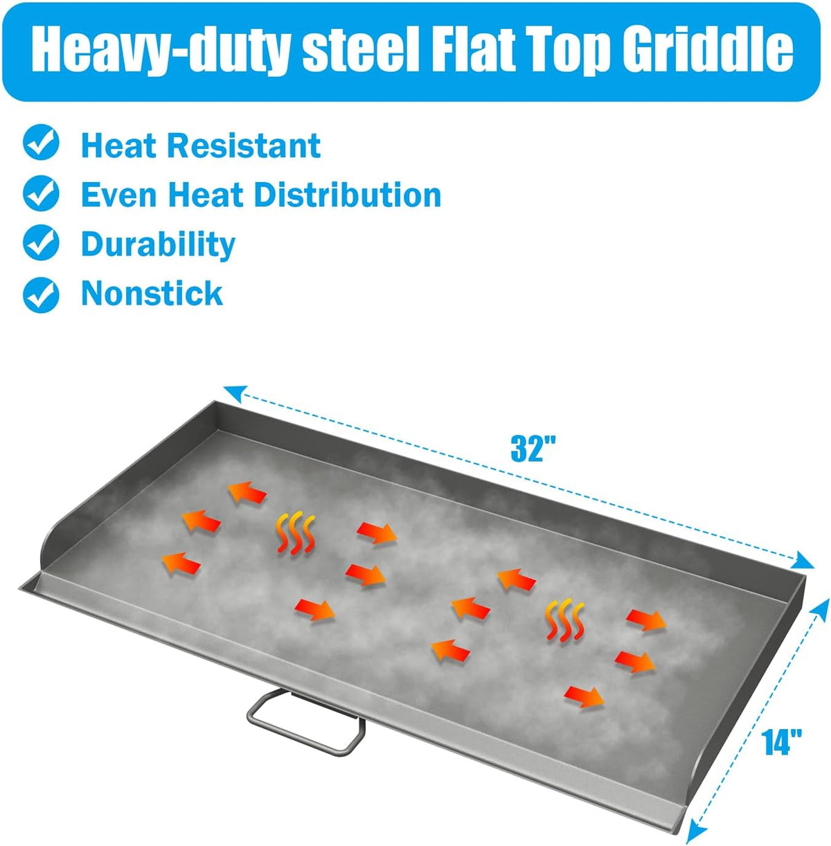 Professional 14x32 in Flat Top Steel Griddle for Camp Chef EX60LW EX60P,Fry Griddle Accessories for Camp Chef 2 Burner Propane Stove Grill,1 Carry Bag