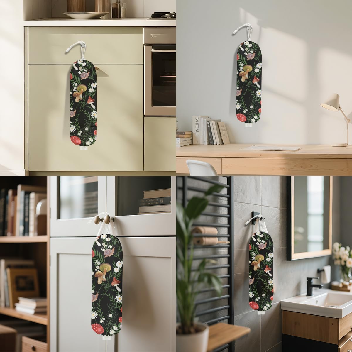 Vibrant Mushroom Plastic Bag Holder for Kitchen Essentials, Snail Floral Grocery Bag Holder for Plastic Bags, Washable Shopping Bags Storage Dispenser for Home Kitchen, Mushroom Gifts for Women