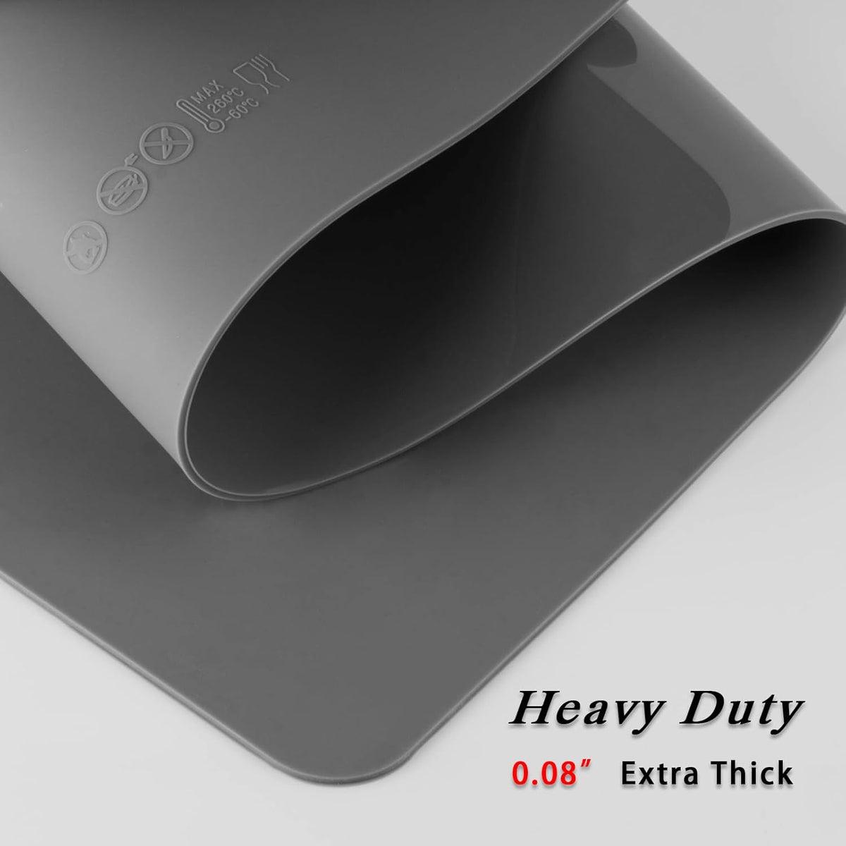 Silicone Placemats, Food-Grade Non-Slip Waterproof, Dining, Stain Resistant, Countertop Protector, Kitchen Counter Mat, Heat Resistant, Baking mat Dishwasher Safe (25.6"×17.7"-1pack Thicken, Gray)