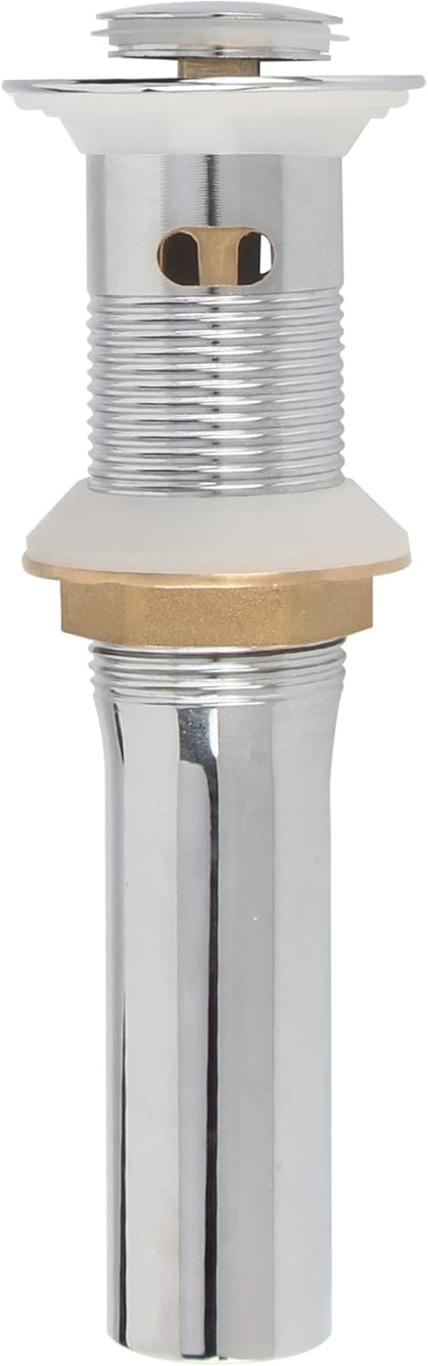 Polished Chrome Pop Up Sink Drain with Overflow, Bathroom Faucet Vessel Vanity Sink Drain with Detachable Basket Stopper
