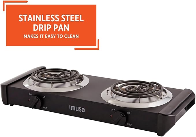 IMUSA USA GAU-80306 Electric Double Burner 1750-Watts , Black