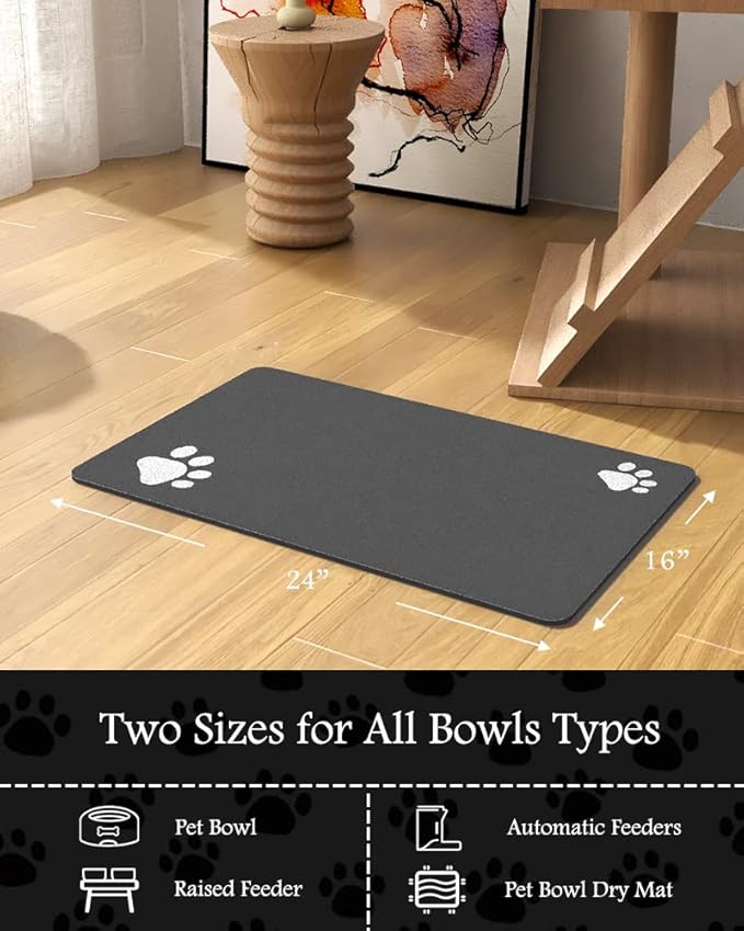 Pet Feeding Mat-Absorbent Dog Mat for Food and Water Bowl-No Stains Quick Dry Water Dispenser Mat-Dog Accessories Pet Supplies-Bowl for Messy Drinkers（Darkgrey,23"x34"