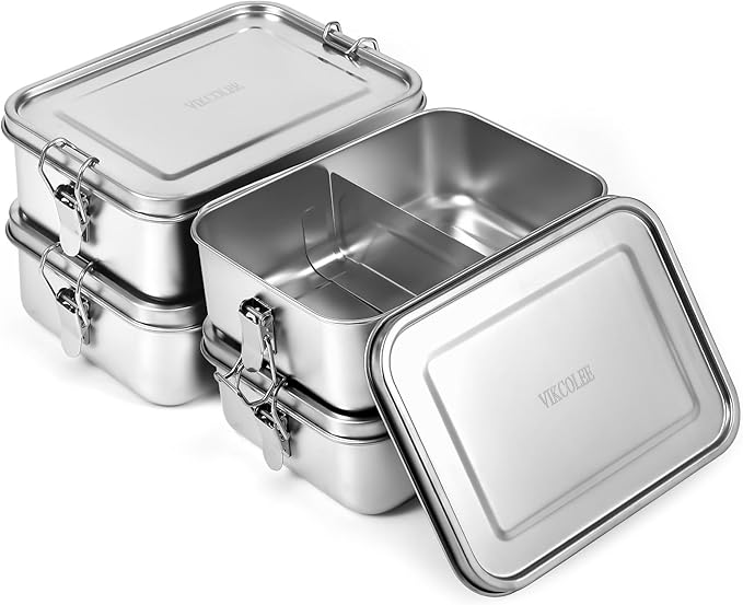 4 PCS Stainless Steel Bento Box 1200ml, Metal Lunch Box Food Containers, Steel Lunch Container for Home, Work, Camping