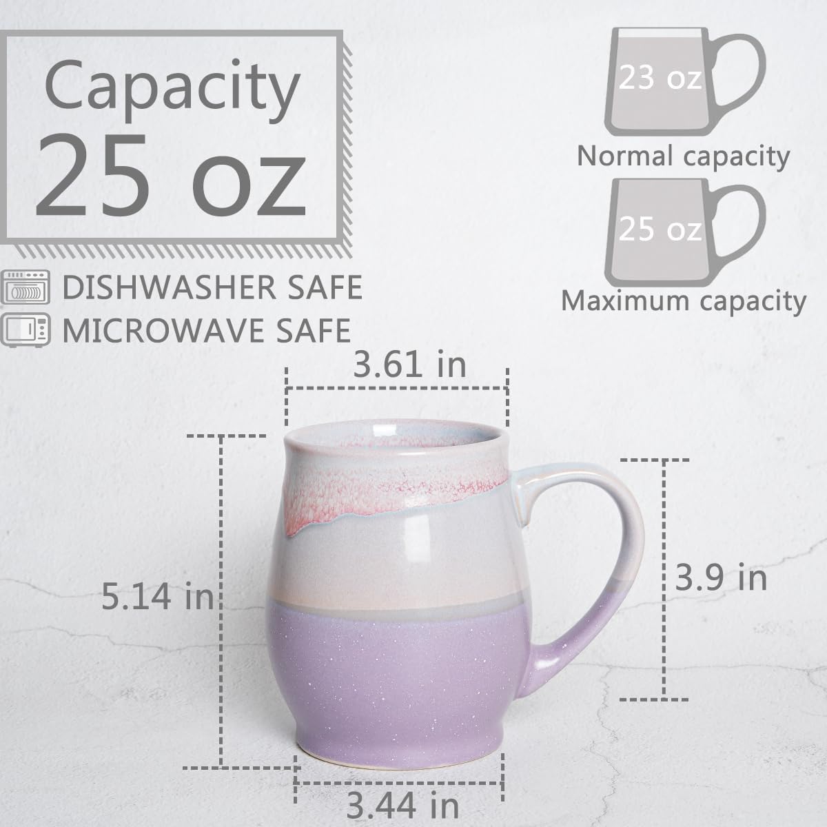 Bosmarlin Extra Large Ceramic Coffee Mug, 25 Oz, Dishwasher and Microwave Safe, Oversized Big Tea Cup for Office and Home, Reactive Glaze (Purple)