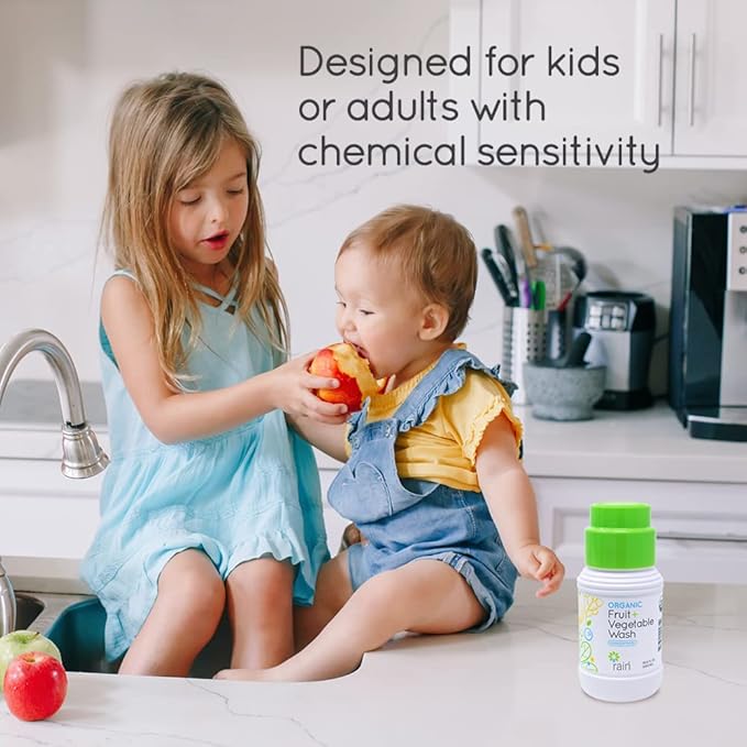 Rain Organic Fruit and Vegetable Wash All Natural Veggie Produce Cleaner for Safe Clean Eating, Baby Essential Eco Friendly Concentrated Strength for Gallons of Soak or Spray