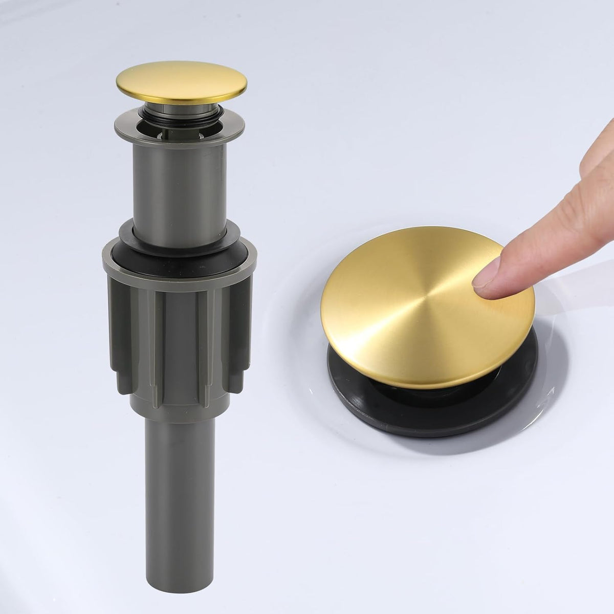 Bathroom Sink Drain Without Overflow, ARCORA Brushed Gold Pop Up Drain for Vessel Sink Clicker Drain Stopper