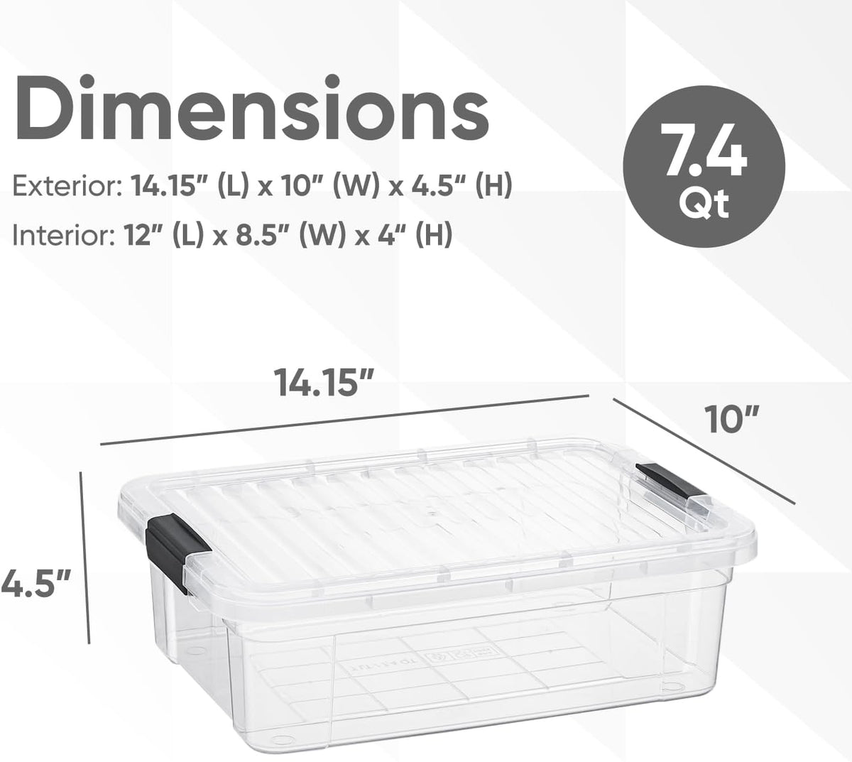 Superio Storage Bins with Lids- 2 Pack, 7.4 Qt Clear Boxes for Organizing, Stackable Plastic Containers- BPA Free, Non-Toxic, Odor Free, Organizer for Home, Office, Dorm