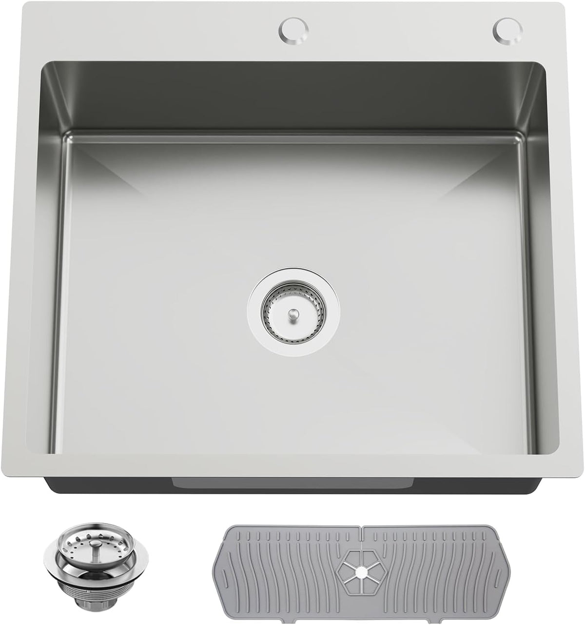 25x22 Inch Stainless Steel Kitchen Sink - Drop In Single Bowl Topmount Modern Kitchen And Bar Sink With Silicon Mat,Drain Strainer Set Compatibility With Various Kitchen&Bar Style