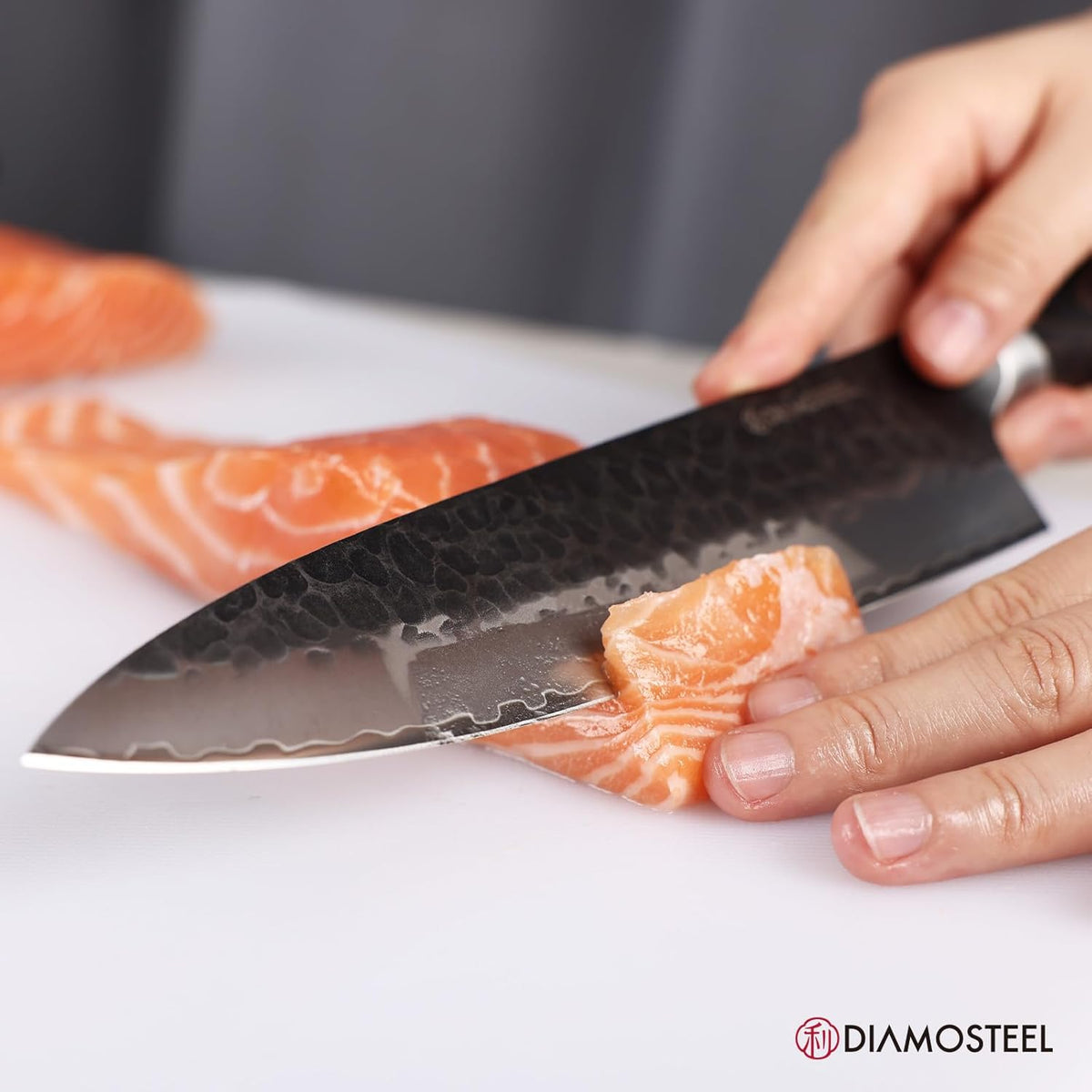 Chef Knife - 8-Inch Professional Kitchen Knife - Hammered Black Oxide Blade Japanese 9CR18MOV High Carbon Stainless Steel Sharp Gyuto Knife - Ergonomic Pakkawood Handle with Present Box