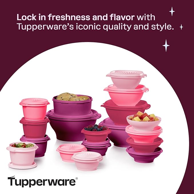 Tupperware Heritage Collection, New 36 Piece Food Storage Container Set in Vintage Pink, Dishwasher Safe and BPA Free (18 containers, 18 lids)