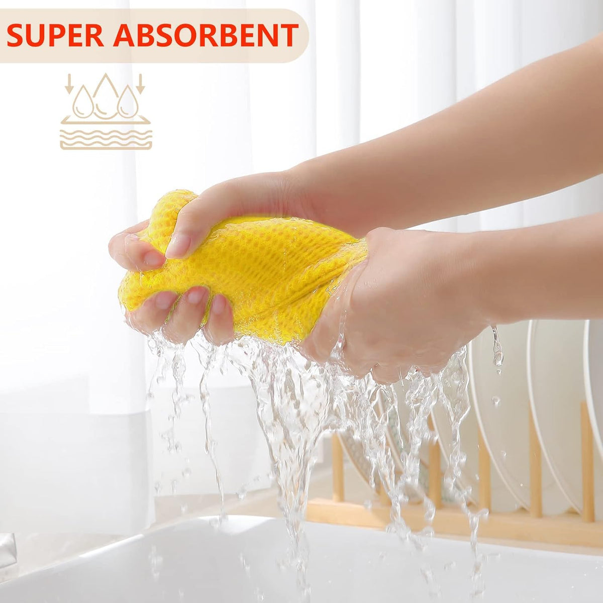 Homaxy 100% Cotton Waffle Weave Kitchen Dish Towels, Ultra Soft Absorbent Quick Drying Cleaning Towel, 13 x 28 Inches, 8-Pack, Yellow