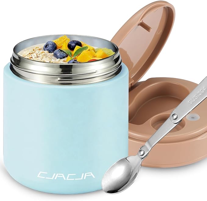 Insulated Food Jar for Kids - 15.2 Oz, Thermo for Hot Food, Soup Thermo, Insulated Food Container, Termos Para Comida Caliente, Width Mouth Stainless Steel Lunch Box with Spoon, Blue