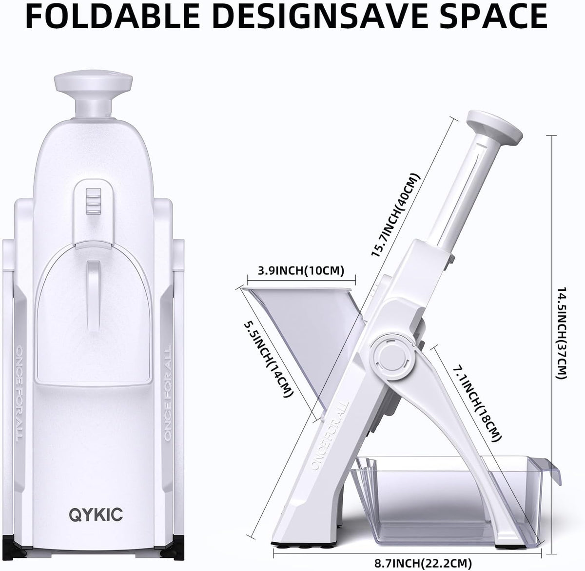 Safe Mandoline Slicer,Vegetable Potato Slice Food Cutter for Kitchen,Thickness Adjustable Upright Veggie Chopper for Fast Meal prep (White)