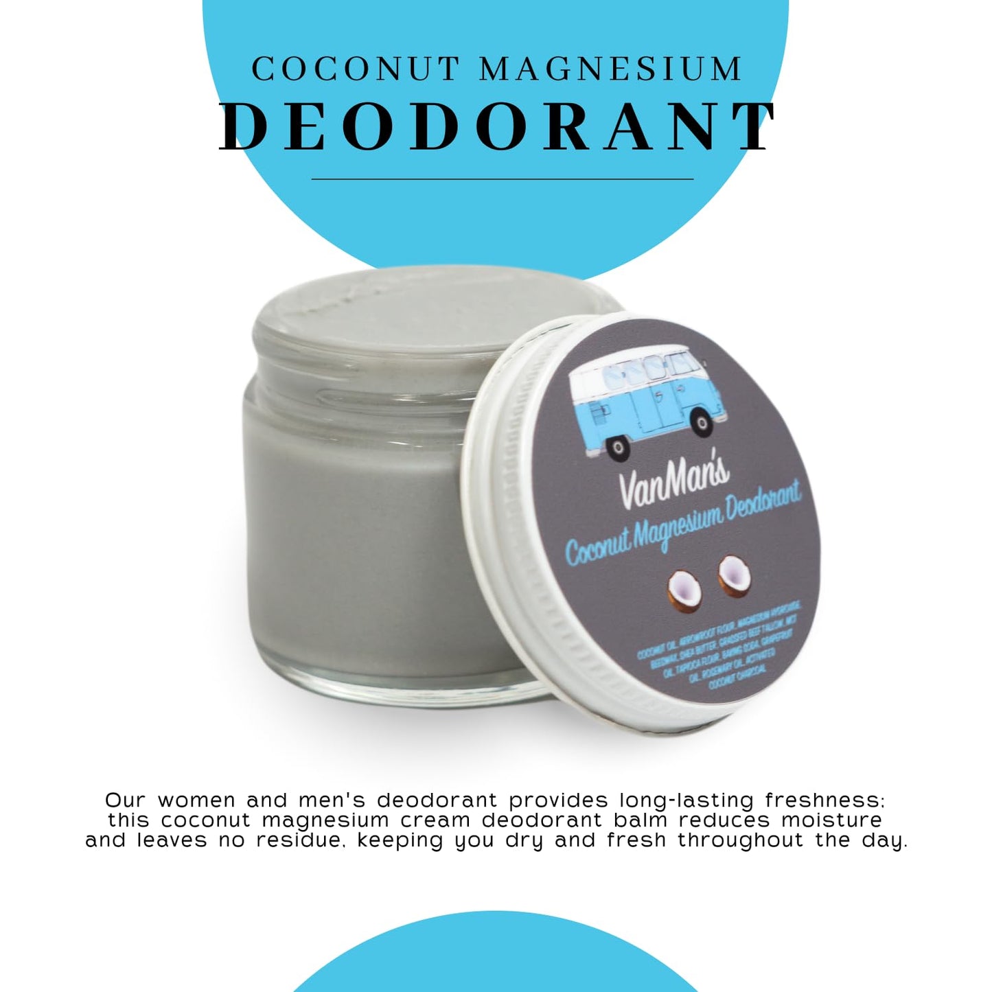 Vanman’s - Handmade Coconut and Magnesium Deodorant (3 Pack) - Odor Control for Underarms - Routine Deodorant For Women and Men - Personal Care Products - 2 Fl Oz