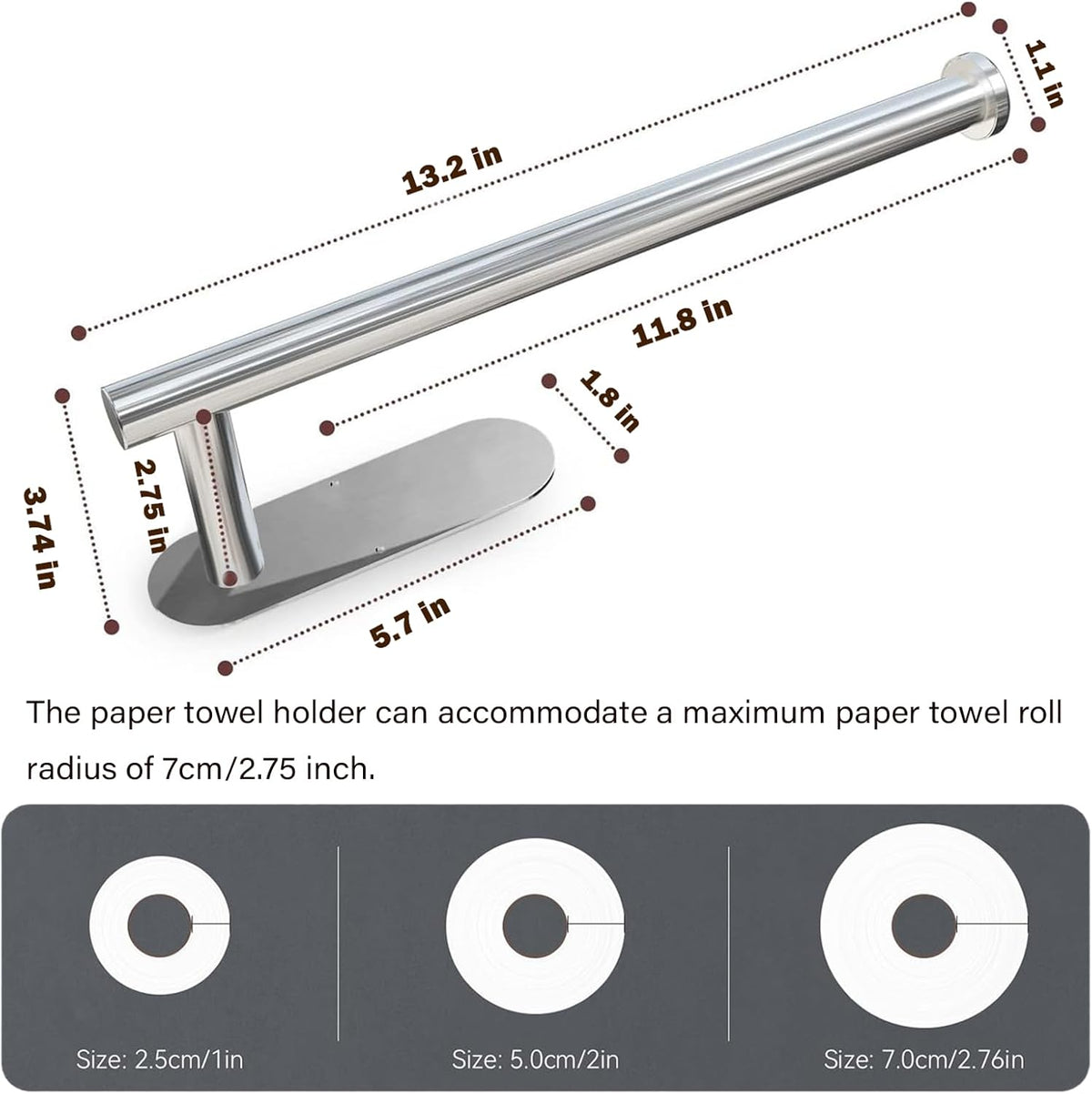 Self Adhesive or Drilling Paper Towel Holder Under Cabinet,Silver Stainless Steel Hanging Paper Towel Holder Wall Mount for Kitchen Paper Towel,Under Counter Paper Towel Roll Rack for Home,Bathroom,RV