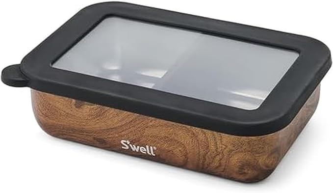 S'well Stainless Steel Bento Box, Teakwood, Fits One Large Entree Or Small Entree And Snack, Includes Removable Divider, Leakproof, Easy to Clean, Dishwasher Safe