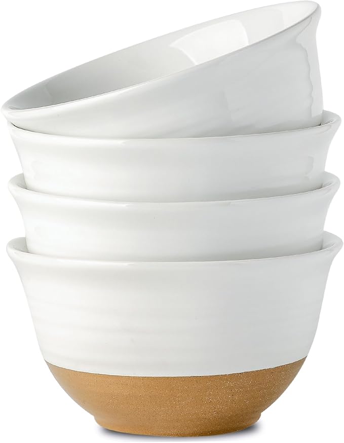 Hasense Soup Bowls, 7 Inch Large Cereal Bowls Set of 4, 40 OZ Ceramic Deep Salad Serving Bowls, Bowls Set for Pasta Pho Ramen Noodle Popcorn, Dishwasher Microwave Safe, White