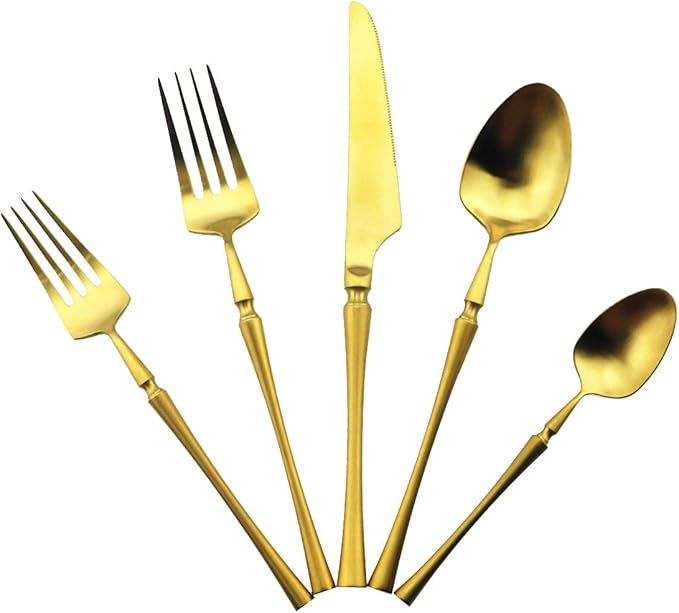 Gugrida Unique & Beautiful Flatware Set - 5 Piece Iridescent Silverware Sets | 18/10 Stainless Steel Reusable Cutlery Set | Gold Utensils Service For 1 with Dessert Fork, Knife, Spoon, Dinner Fork