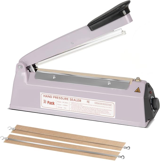 Impulse Heat Sealer with Seal bar, Heavy-Duty Bag Sealing & Cutting Machine, 2 Extra Replacements（Purple, 8inch）