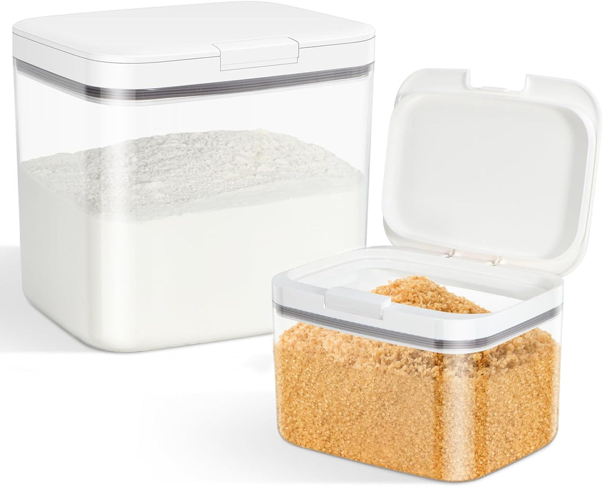 Flour Sugar Storage Containers, 2Pack 2.9 Qt + 4.75 Qt Food Storage Container with Pop-to-Flip Lids for Rice Dog Food Dog Treat Storage, Kitchen Organizers and Storage