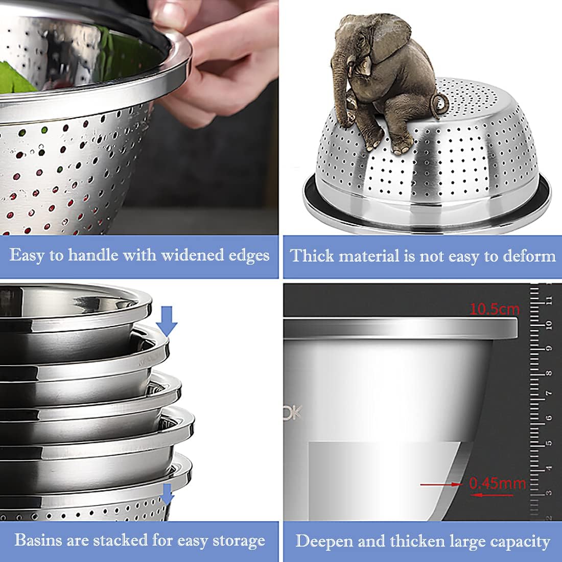 meleg otthon Stainless Steel Mixing Bowls, 8.5QT Salad Bowl, Metal Bowls With water filter basin, Stainless Steel Basin, Heavy Duty Deeper Edge Mirror Finish Dishwasher Safe Bowl (XXL)…