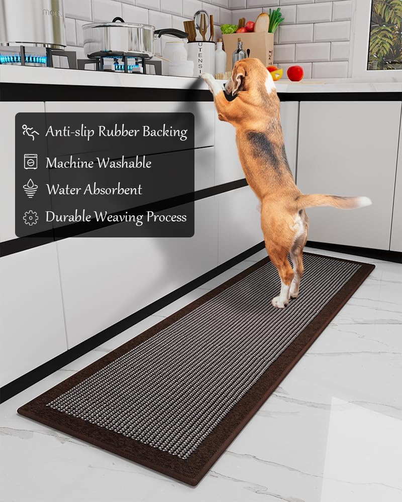 PADOOR Kitchen Rugs and Mats Non Skid Washable - Non Slip Absorbent Kitchen Runner Rugs for Floor, Machine Washable Standing Mats for in Front of Sink,Entryway,Entrance,Door(20"x32",Dark Brown)