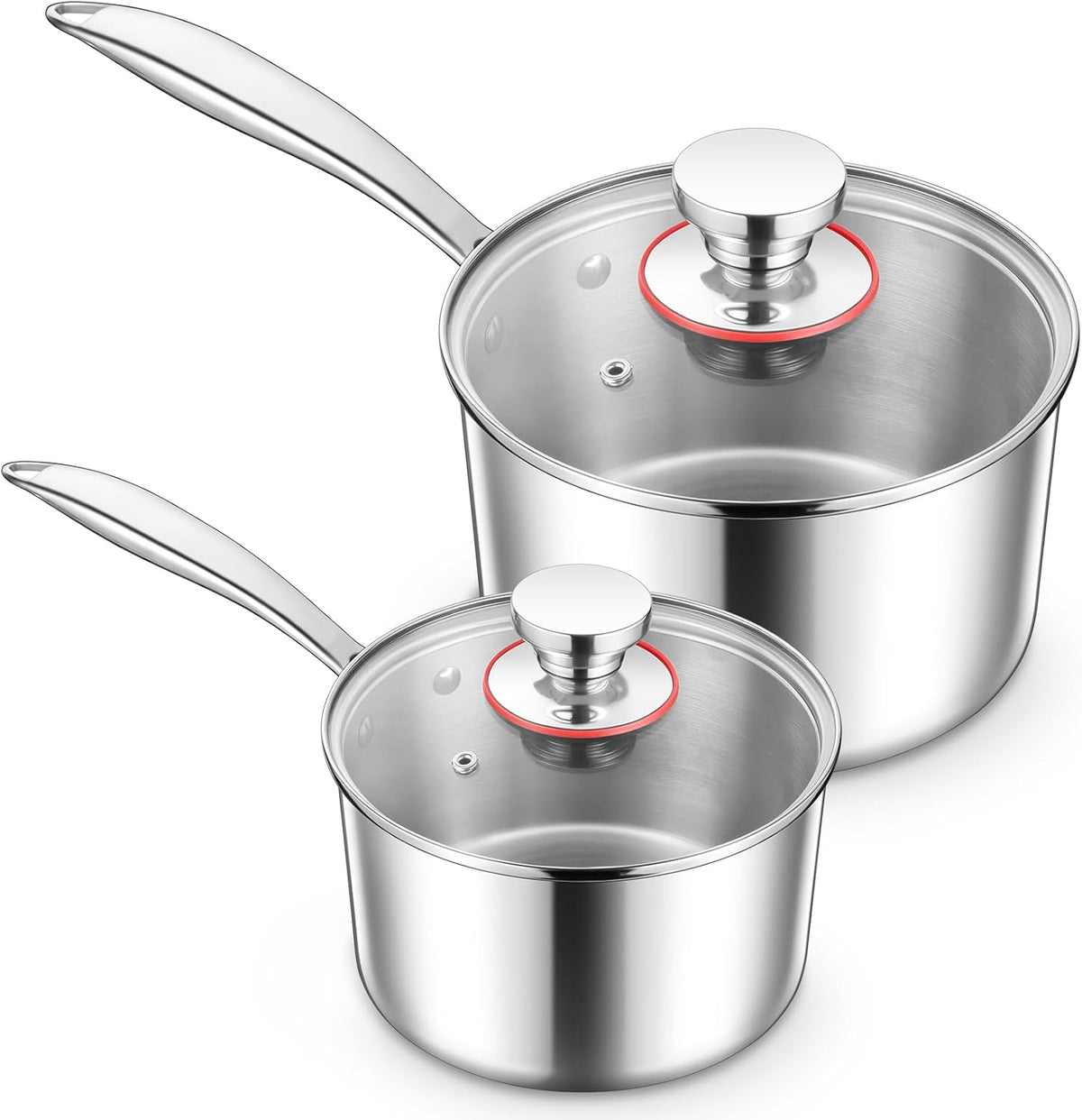 E-far Triply Stainless Steel Saucepan Set, 1Qt & 3 Qt Sauce Pan Pot with Lid for Cooking Pasta Warming Milk Boiling Water, Small Metal Cookware for Kitchen, Induction Ready & Heavy Duty