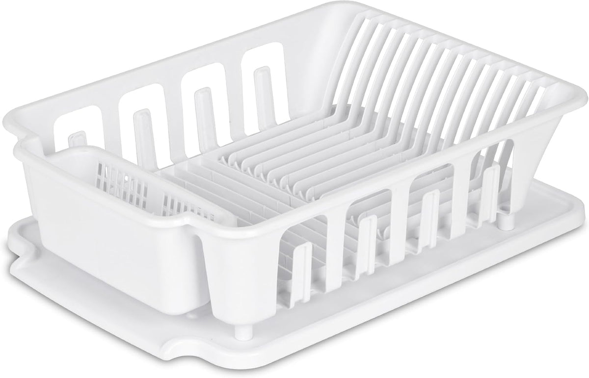 2-Piece Large Sink Set Dish Rack Drainer, White (18 L x 13 3/4" W x 5 1/2" H), 3/4" L x 3/4" W x 06278006