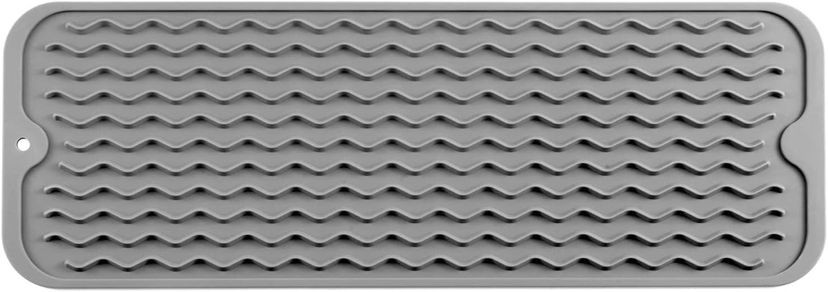 Silicone Dish Drying Mat for Multiple Usage,Easy clean,Eco-friendly,Heat-resistant Silicone Mat for Kitchen Counter,Sink,Bar,Bottle,or Cup Grey M 17 inches x 6 inches