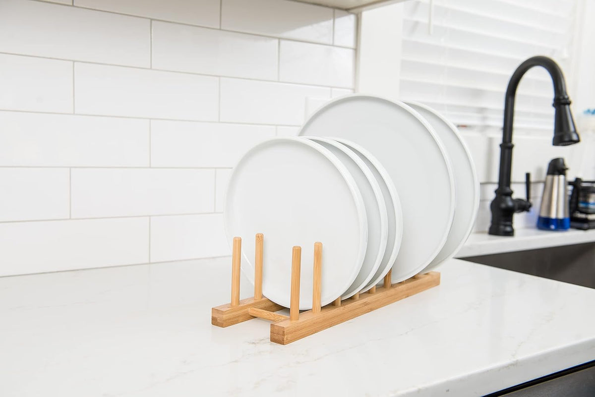 Lipper International 887 Bamboo Wood Plate Rack and Pot Lid Holder, 15-3/8" x 4-3/8" x 4"