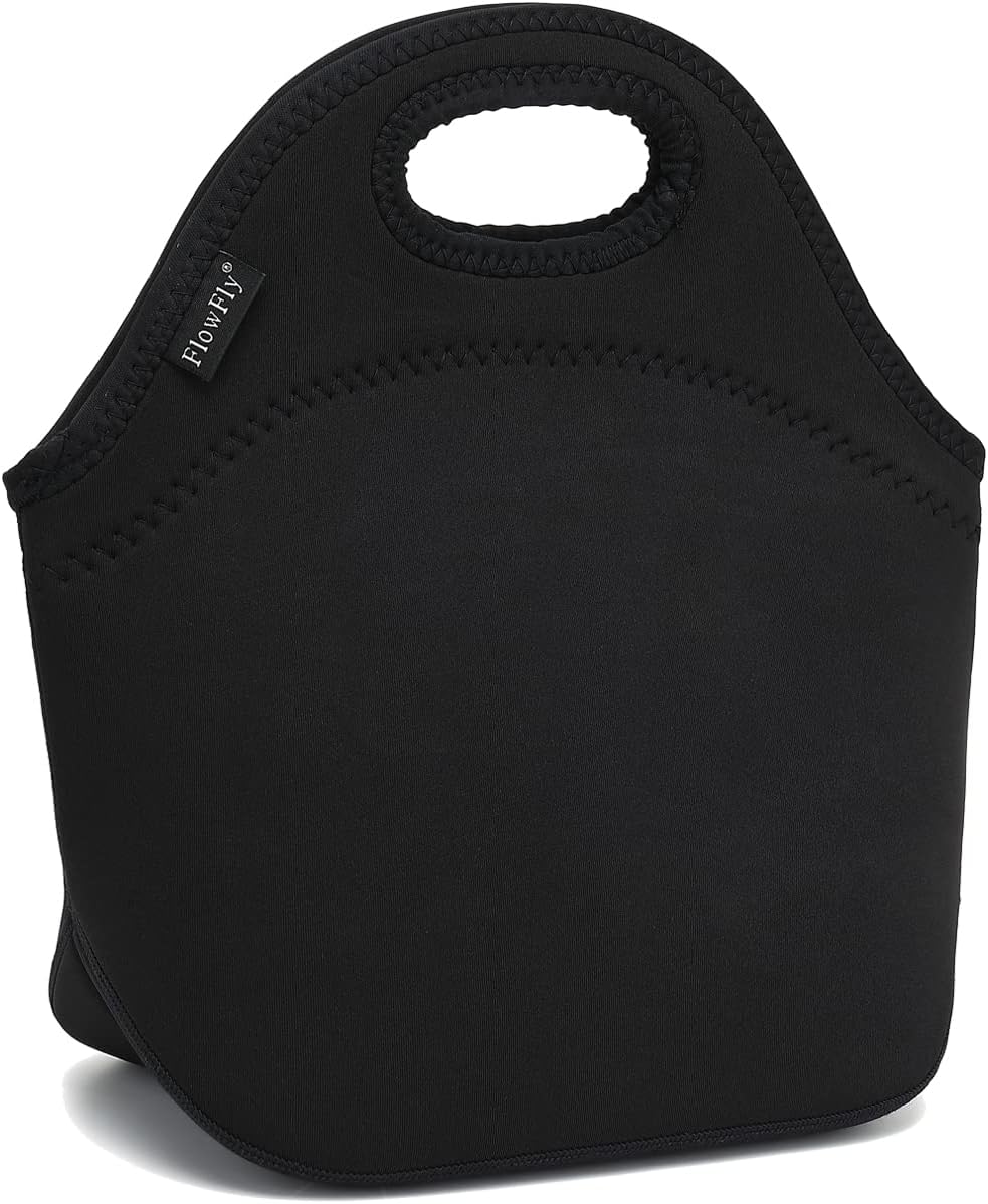 FlowFly Neoprene kids Lunch box Insulated Soft Bag Mini Cooler Thermal Meal Tote Kit for Boys, Girls,Men,Women,School,Work, Office,Black