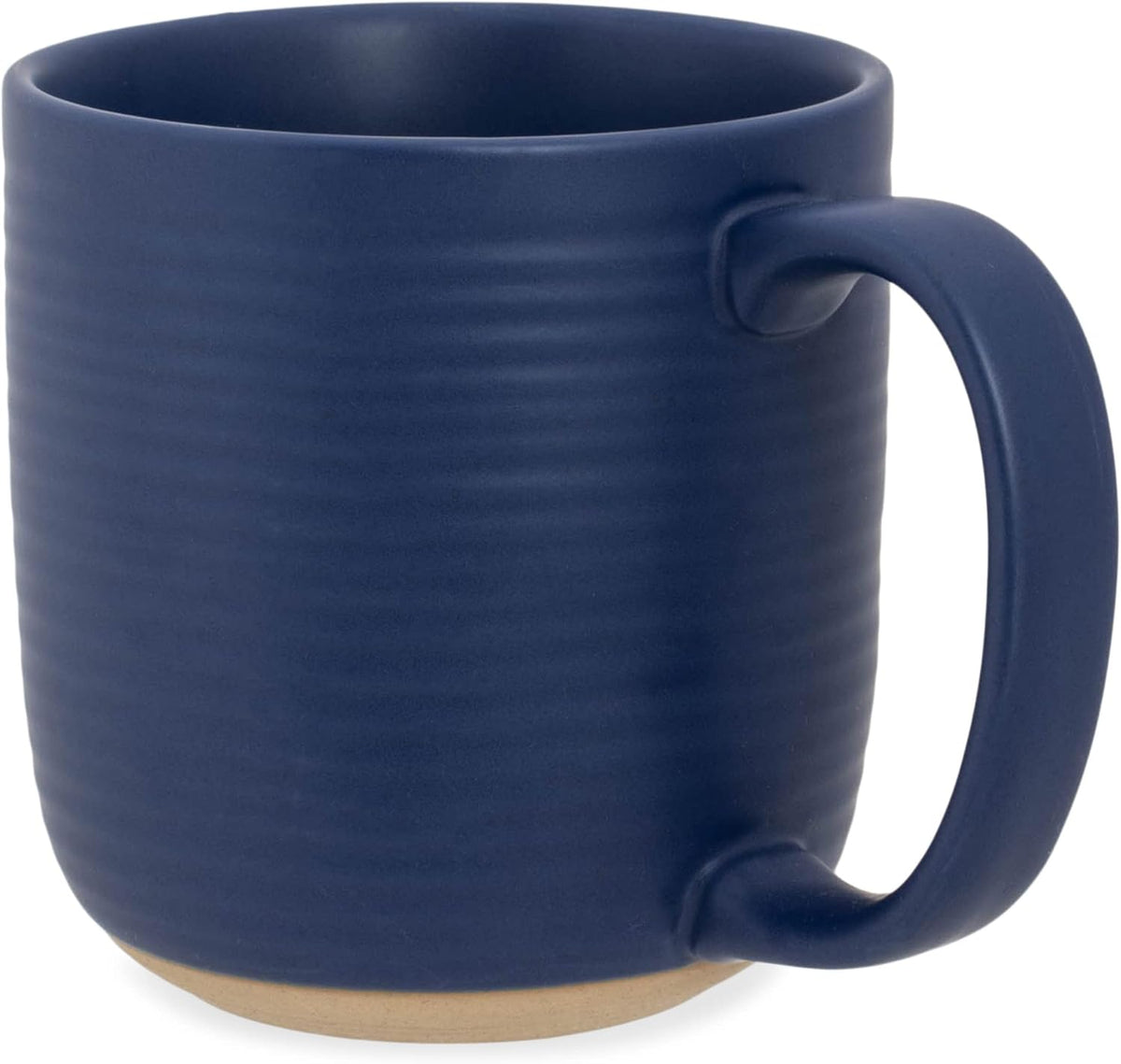Elanze Designs Ribbed Ceramic Stoneware 16 ounce Raw Clay Bottom Coffee Mugs Set of 4, Royal Blue