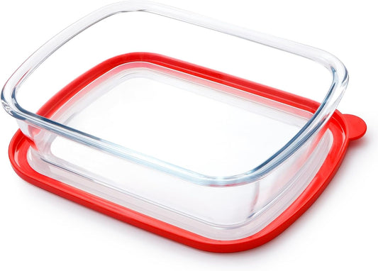 NUTRIUPS Small Tempered Glass Baking Dish with Lid, Glass Pan for One Serving, Food Bakeware for Oven (Clear, 1.25L)