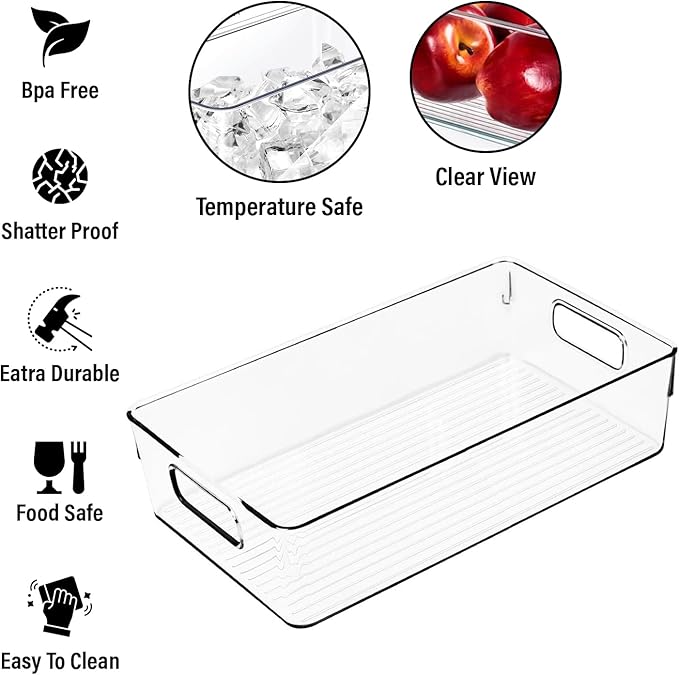 Large Clear Plastic Storage Bins, Pantry Organizers and Storage Containers Fridge Organizer Bins for Organizing Home Kitchen Under Sink Bathroom Refrigerator Freezer Laundry Room