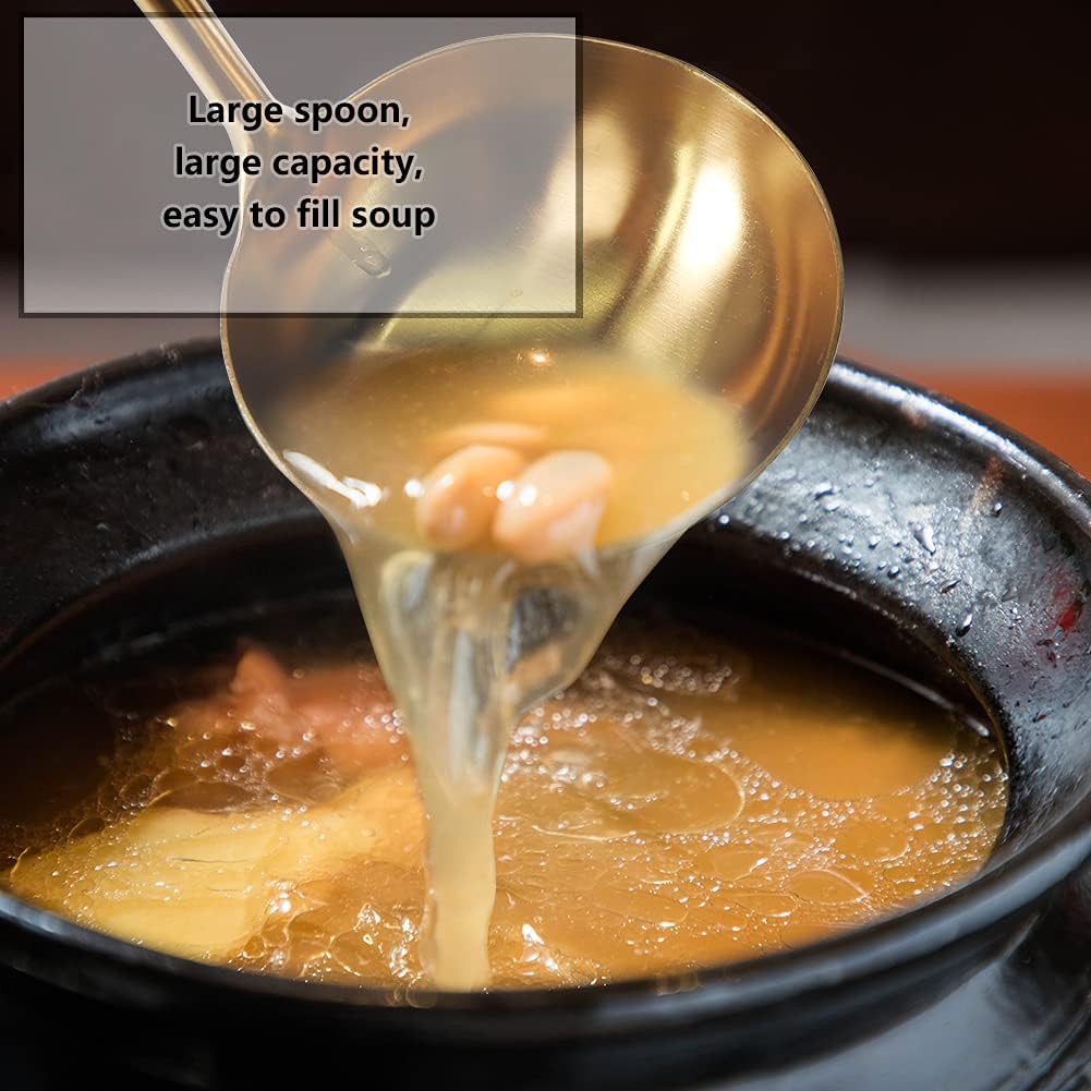 Newness Soup Ladle, [Rustproof, Heat Resistance, Integral Forming] Durable 304 Stainless Steel Soup Spoon with Vacuum Ergonomic Round Handle, Cooking Spoon for Kitchen, 13.7 Inches, Gold