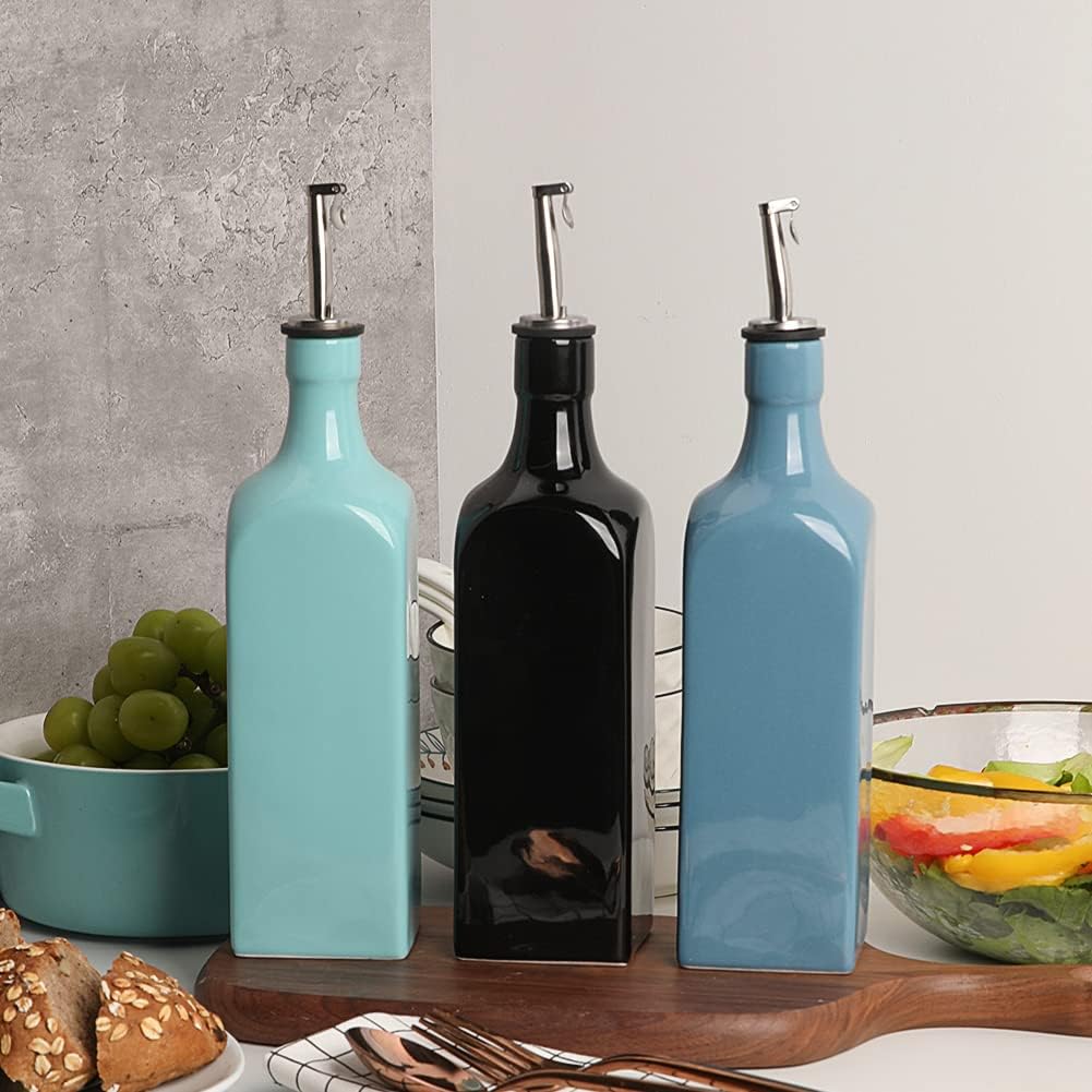Sweejar 19 Fl Oz Ceramic Olive Oil Dispenser Bottle with Spout, Large Oil Dispenser for Kitchen, Opaque EVOO Oil and Vinegar Cruet for Cooking, Oil Container for Avocado Oil, Pack of 1 (Black)