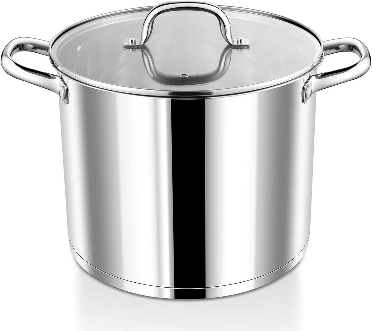 P&P CHEF 10 Quarts Cooking Stock Pot with Lid, Stainless Steel Stockpot Induction Pot for Soup, Tri-Ply Bottom & Clear Glass Lid & Double Handle, Dishwasher Safe