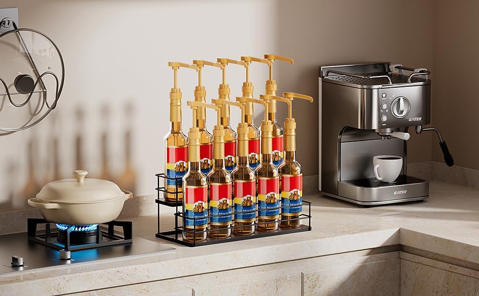 10 Bottle Capacity Coffee Syrup Organizer 2 Tier Coffee Syrup Stand Shelf for Coffee Bar Kitchen Small Wine Rack for Bar Family Storage for Syrup Wine Dressing