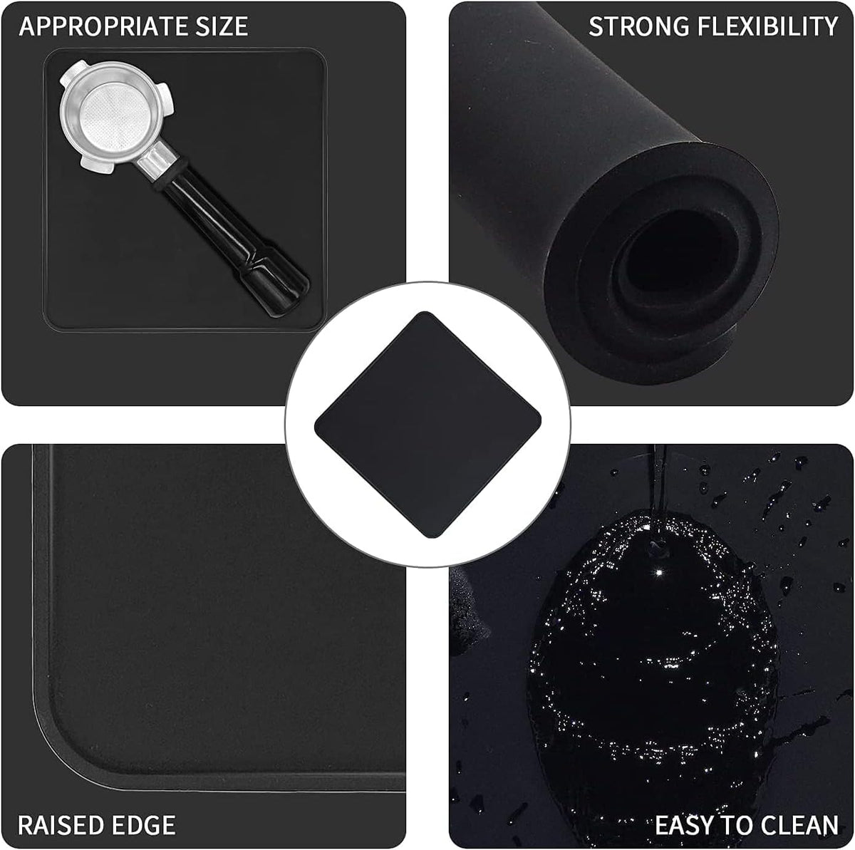 Coffee Tamper Mat for Portafilter - Silicone Tamping Pad -Espresso Machine Accessories (Black)