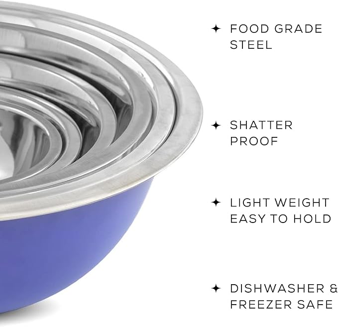 JoyJolt Stainless Steel Mixing Bowl Set of 6-5qt to 0.5qt Nesting Bowls for Dough, Batter & Baking