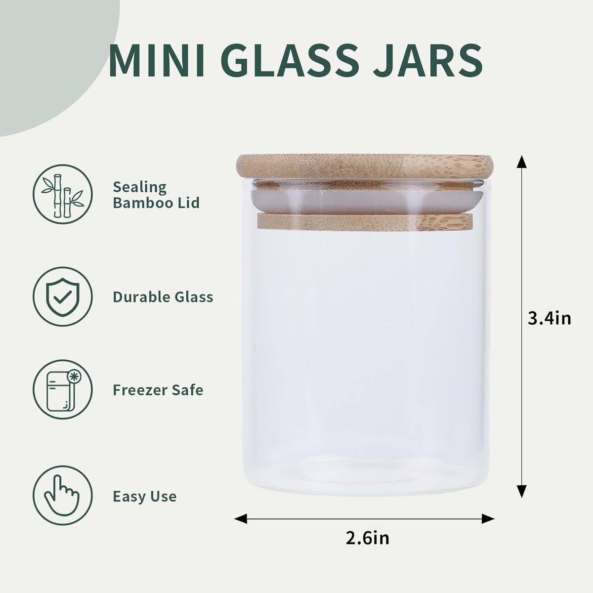 2 Pack Glass Jars with Bamboo Lids - Airtight Bathroom Storage Containers for Organization, Decor & Kitchen Pantry - 7.6oz Small Jars, Eco-Friendly Bath & Kitchen Accessories