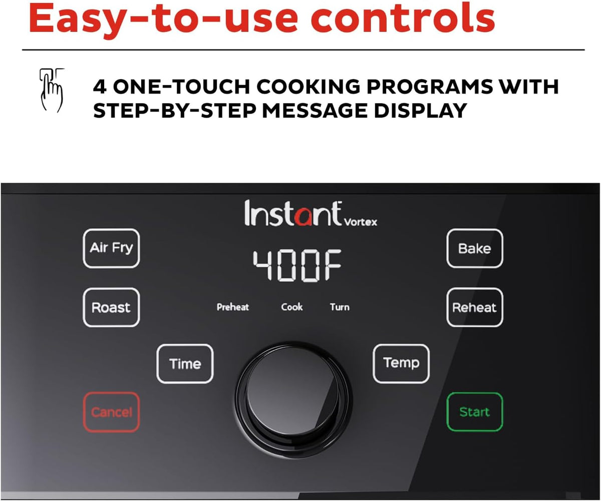 Instant Pot Vortex 5.7QT Air Fryer, Custom Program Options, 4-in-1 Functions, EvenCrisp Technology that Crisps, Roasts, Bakes and Reheats, 100+ In-App Recipes, from the Makers of Instant Pot, Black