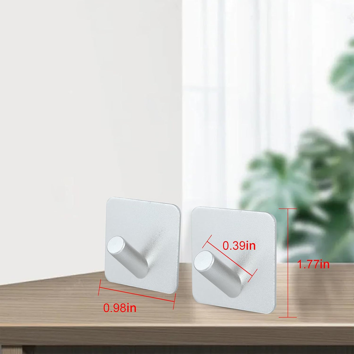 Aluminum Wall Hooks, No Drill Damage-Free Adhesive Hook, Product for Hanging Heavy Duty for Bathroom Kitchen Home (Slanting Square Sliver Hook, 4)