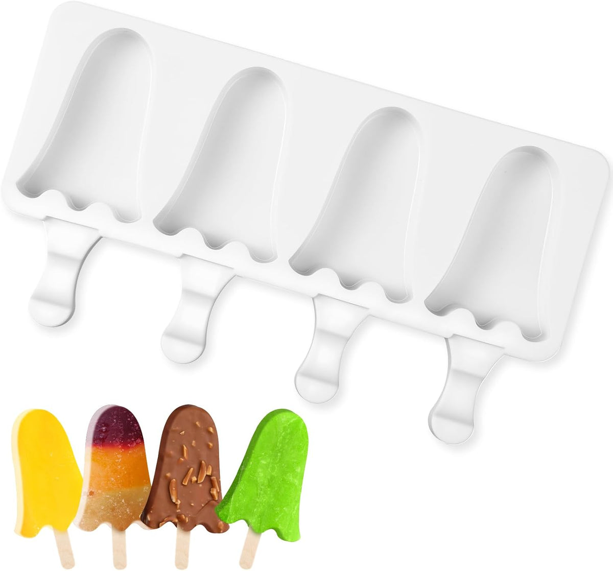 Hushee Halloween Ghost Shaped Mold Large 4 Cavity Reusable Silicone Cakesicle Cake Pop Ice Cream Mold for Halloween Adults Homemade Ice Cream Chocolate Candy DIY Trick Dessert Decorating
