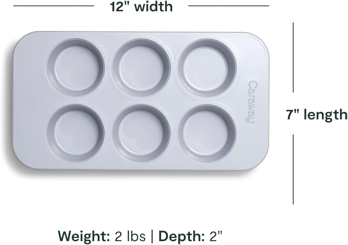 Caraway Nonstick Ceramic 6 Cup Muffin Pan Duo – Non-Toxic, PTFE & PFOA Free – Oven Safe – Aluminized Steel Core – Small Muffin Pan for Baking Cupcakes, Muffins & More - White