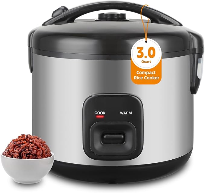 Rice Cooker & Steamer Simple 6 Cup(Uncooked)/12 Cup (Cooked)With Steaming Basket,Compact Electric Rice Cooker Non-Stick Inner Pot For Soups,Stews,Grains&Oatmeal,One Touch & Keep Warm Function