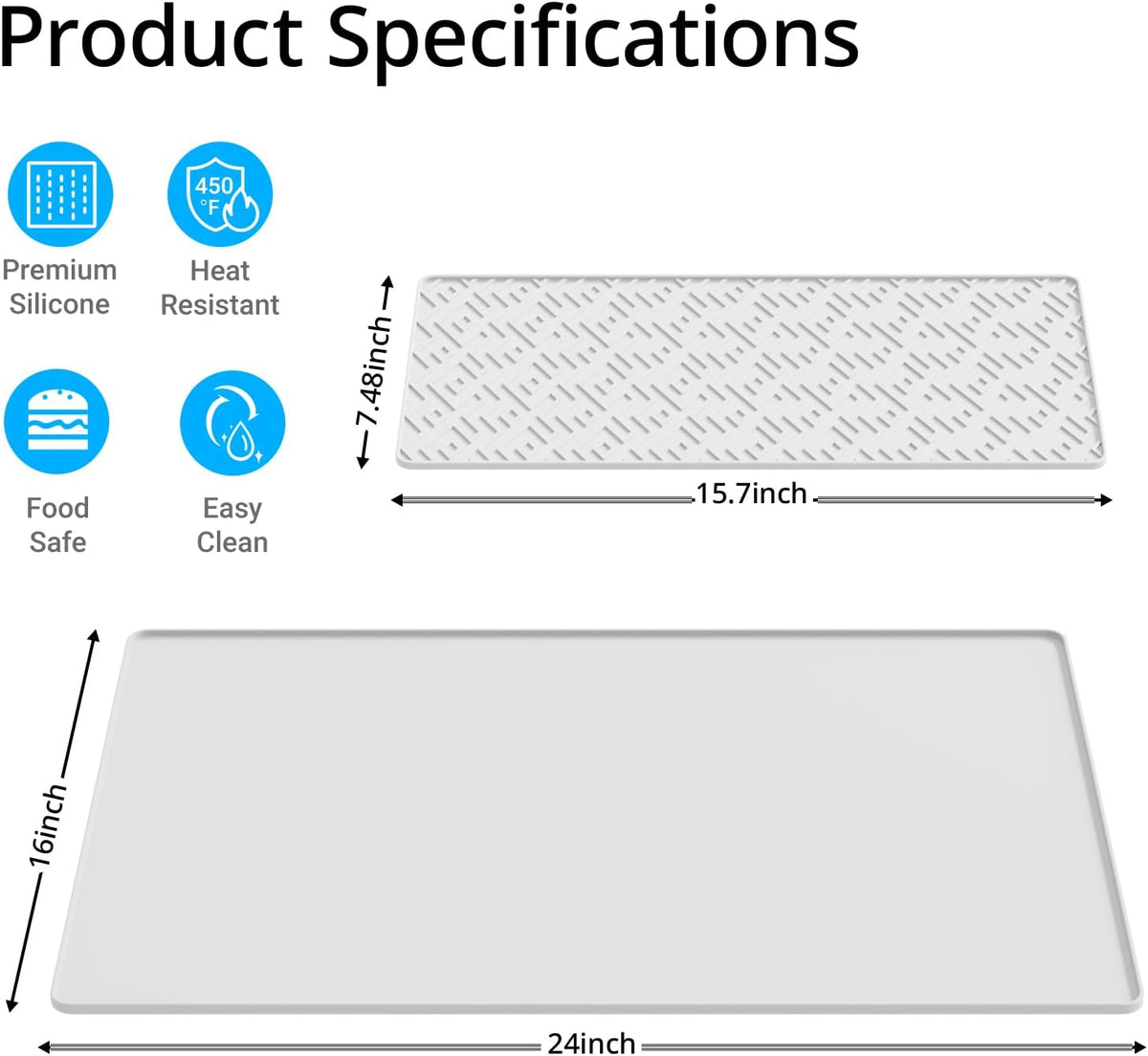 Silicone Coffee mat 24''x16'' – Non-Slip Bar Mat with Detachable Drying Layer for Espresso Machines, Countertops & Dish Racks