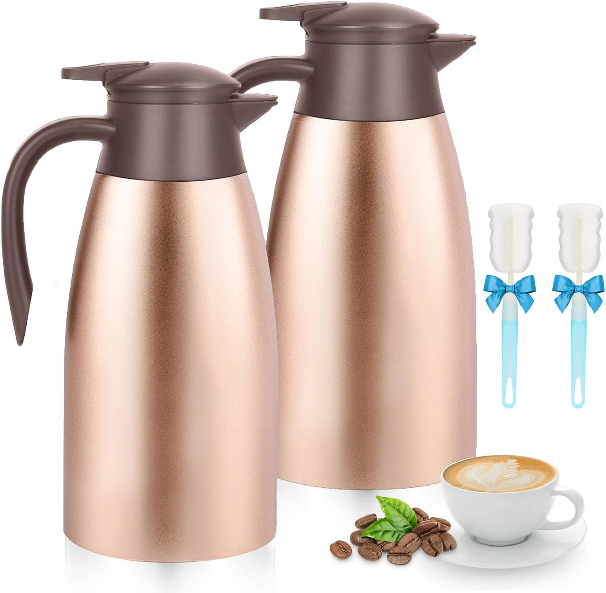 70oz Thermal Coffee Carafe, 2 Pack Airpot Insulated Coffee Urns Stainless Steel Vacuum Thermal Pot Dispenser for Coffee, Hot Water, Tea, Hot Beverage - Keep 12 Hours Hot, 24 Hours Cold (Rose)