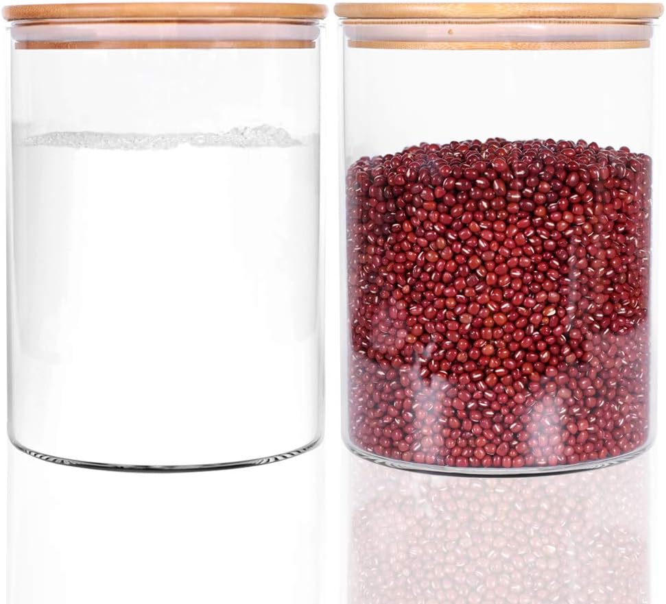 Set of 2 Large Glass Food Storage jar, 100 FL OZ (3000ml) Glass Flour Canister with Airtight Bamboo Lids for Kitchen Corner, BPA-Free Flour Container for Sugar, Ground Coffee, Rice and Dry Food